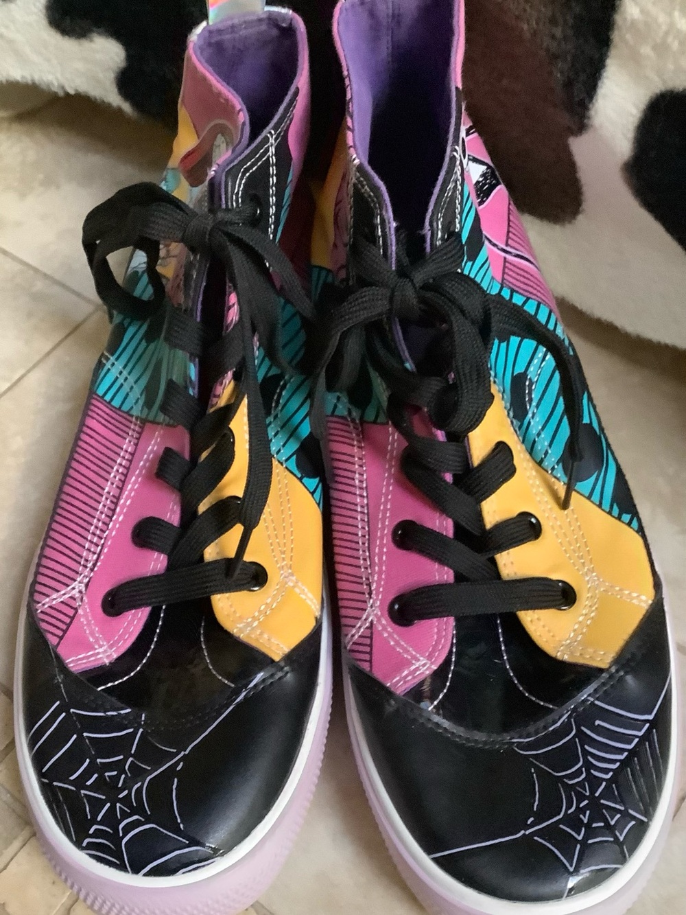 Disney Multicolor High-Top Sneakers in Pink, Yellow, Teal & Black